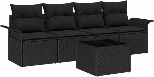 vidaXL Garten-Sofa-Set 5-teilig aus Poly-Rattan in Schwarz inklusive Kissen und Tisch - Bild 1