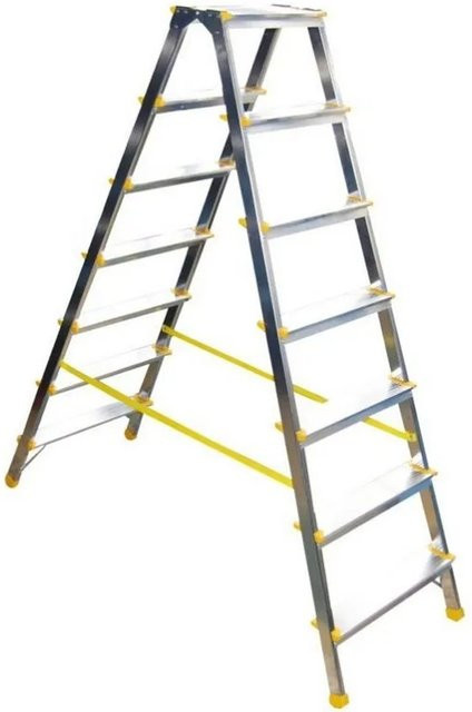 PROREGAL Doppelseitige Aluminium-Stufenstehleiter Giraffe mit 7 Stufen, Höhe: 155 cm, Silber/Gelb - Bild 1