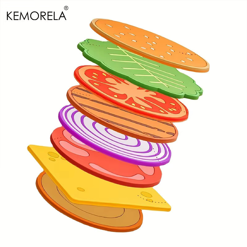 KEMORELA Burger Coaster Set aus Silikon, 8-teilige isolierende Untersetzer in Mehrfarbig, runde Tassenpads für Küche und Bar - Bild 3