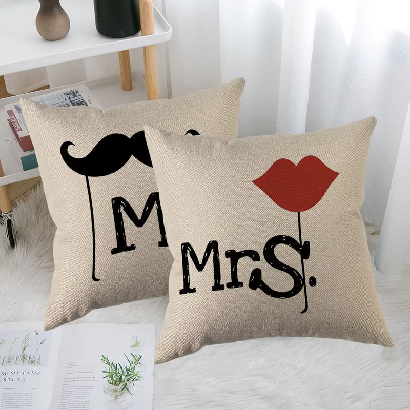 ZZN Paar Kissenbezüge Herr und Frau aus Baumwolle und Leinen, B/T/H: 45 x 45 x 0 cm - Bild 3