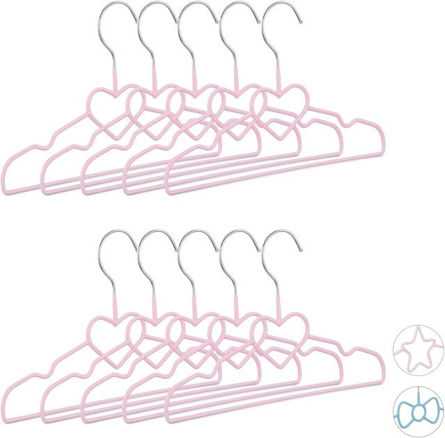 Relaxdays Kinderkleiderbügel Herz aus Metall in Bunt, 10er Set, B/H: 18,5 x 30,3 cm - Bild 1