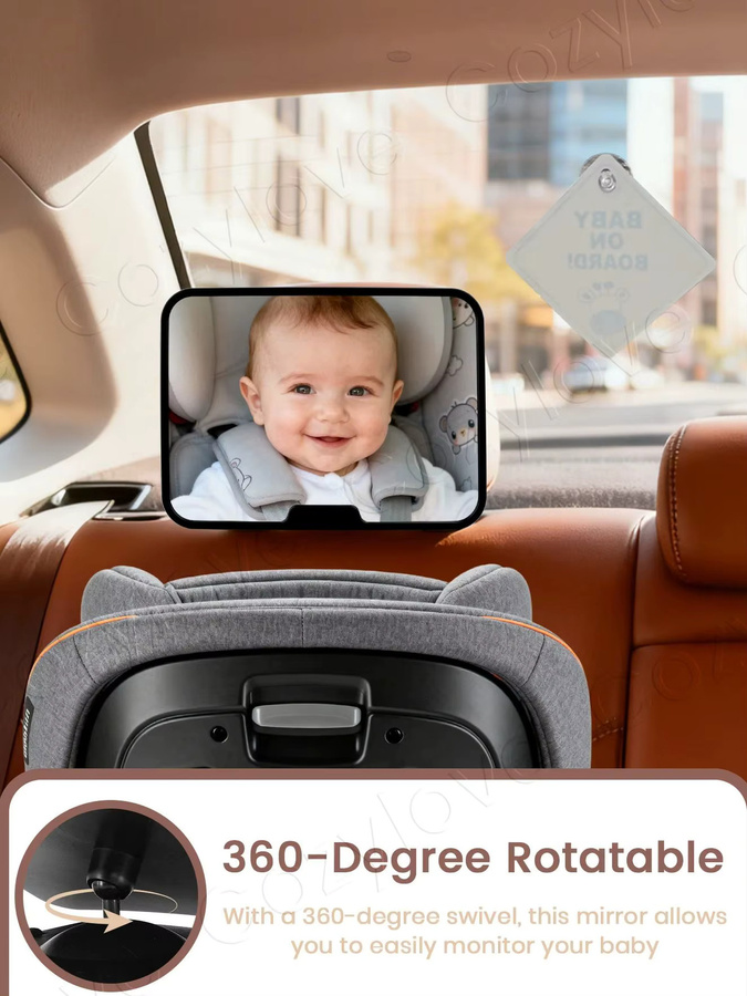 momo&dudu 360 Grad drehbarer Babyautospiegel mit Baby-An-Board-Schild in Pink und Schwarz, HD-Sicherheits-Rückspiegel für den Rücksitz von Kleinkindern - Bild 6
