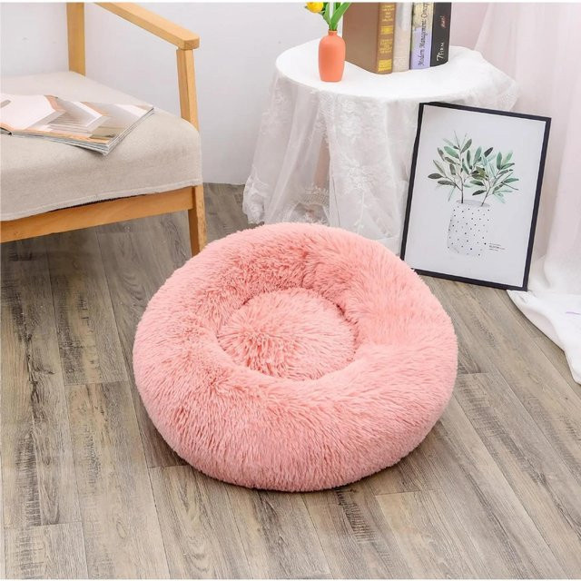 Yiran Furniture Plüsch Katzenhaus und Hundehaus in Pink, rundes Haustiernest aus Textil mit abnehmbarem Bezug, Durchmesser: 40 cm - Bild 1