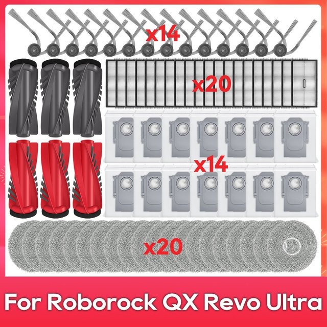 Roborock QX Revo Ultra Zubehör-Set mit Hauptbürste, Seitenbürste, Filtern, Wischmopps und Staubbeuteln in Multicolour - Bild 1