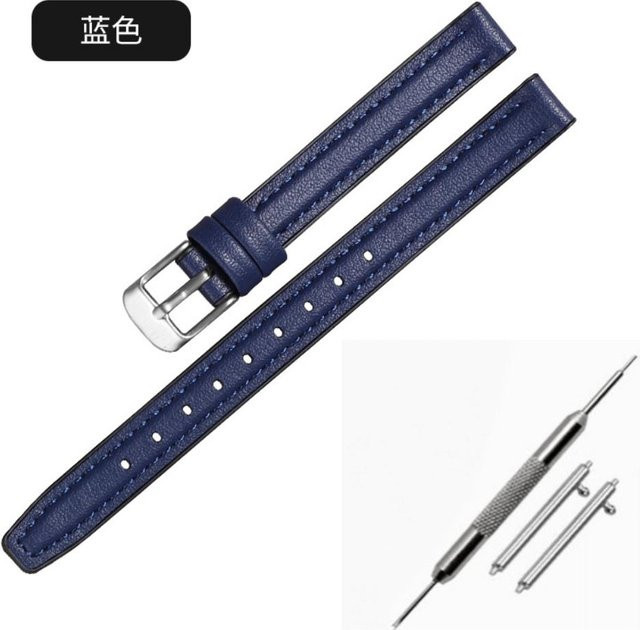 Uhrenarmband Silikon + Echtes Leder, blau, Damen, 10mm 12mm 14mm - Bild 1