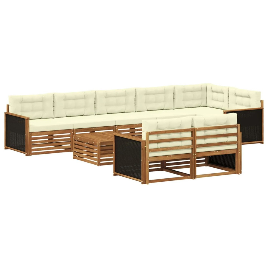 vidaXL Outdoor-Sofagarnitur aus Akazienholz mit 9 Kissen in Braun und Beige - Bild 2