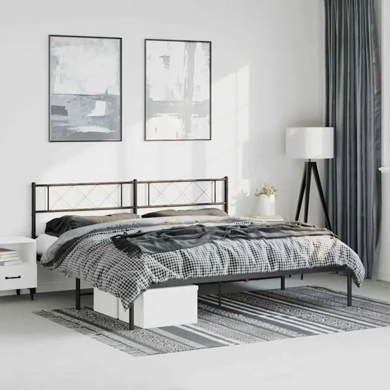 Vidaxl Metall-Bettgestell mit Kopfteil in Schwarz, B/T/H: 193 x 203 cm - Bild 1