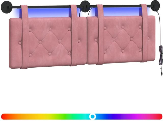vidaXL Hängendes Kopfteil aus Samt mit integrierter LED-Beleuchtung in Rosa, B: 150 cm, H: 55 cm, T: 7 cm - Bild 1