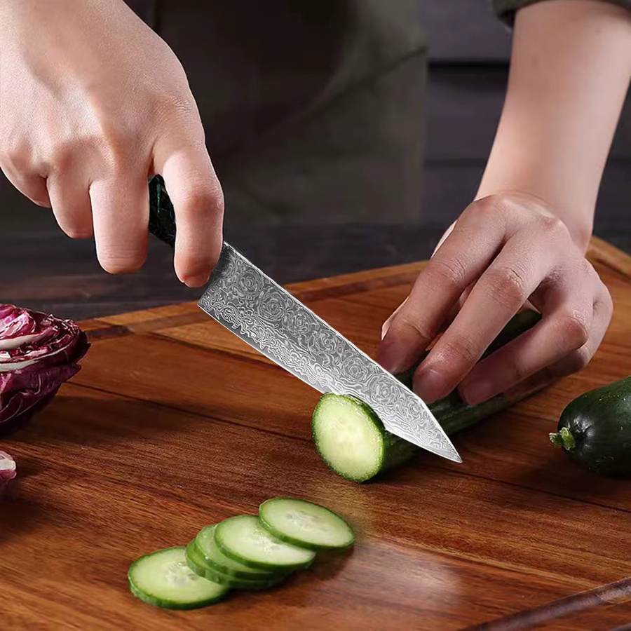 JUMCSONG Damastmesser Schälmesser mit blauem Harzgriff, 5 Zoll - Bild 3