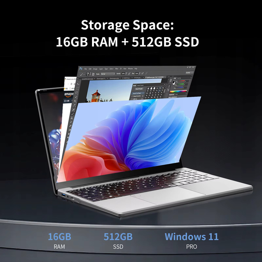 15,6 Zoll Laptop mit Intel i7-6500U, 16 GB RAM und 1 TB SSD, Windows 11, Notebook mit Hintergrundbeleuchtung und Fingerabdrucksensor - Bild 4