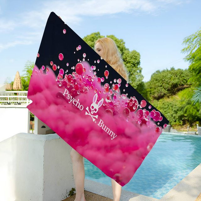 Psycho Bunny Cartoon Mikrofaser Strandtuch und Poolhandtuch, Pink, B/T: 30 x 30 cm - Bild 1