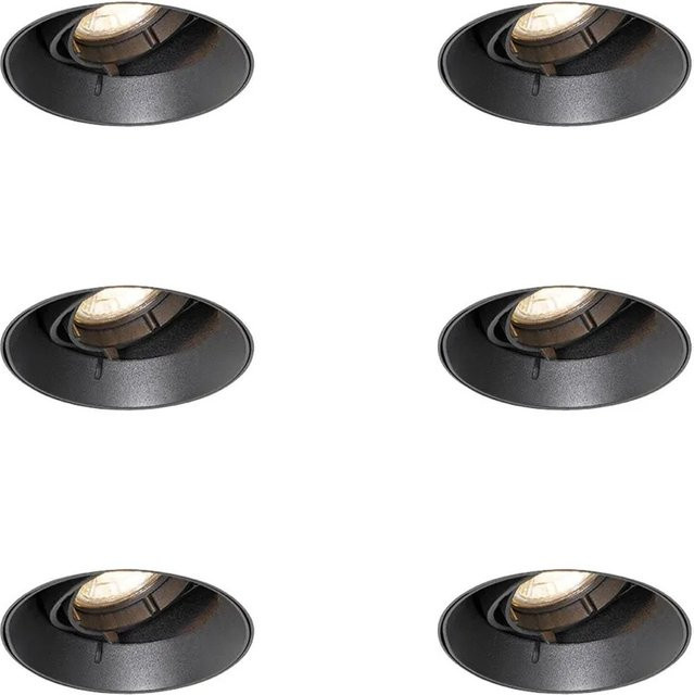 QAZQA Set mit 6 modernen Einbaustrahlern in Schwarz, rund und randlos, GU10, Downlight - Bild 1