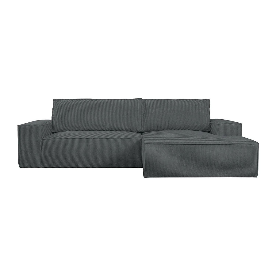 Vente-unique Schlafsofa Amelia in L-Form mit Cord-Bezug, Anthrazitgrau, Breite: 267 cm - Bild 2