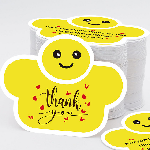 100 Stück Dankeskarten für kleine Unternehmen in Gelb mit doppelseitigem Druck aus Premium-Papier - Bild 1