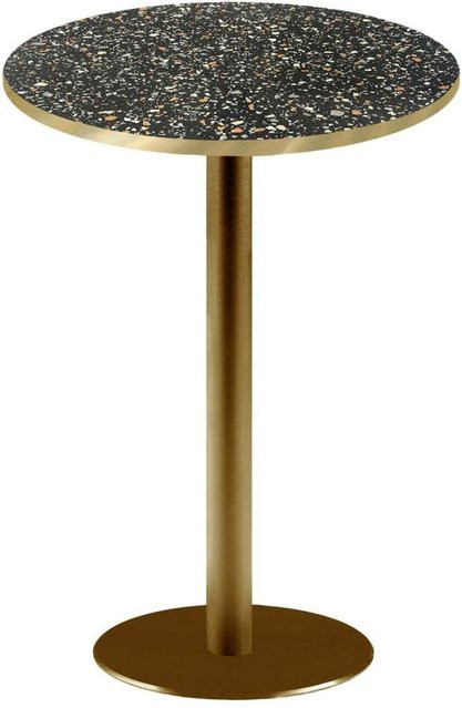 RestooTab Stehtisch Rome rund in Schwarz Terrazzo und Goldmetallic mit messingfarbenen Kanten, Höhe: 113 cm, Durchmesser: 60 cm - Bild 1