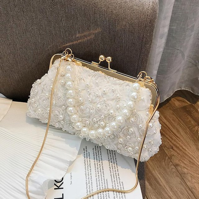 Abendtasche Damen, Perlenbesetzt, weiß - Bild 1