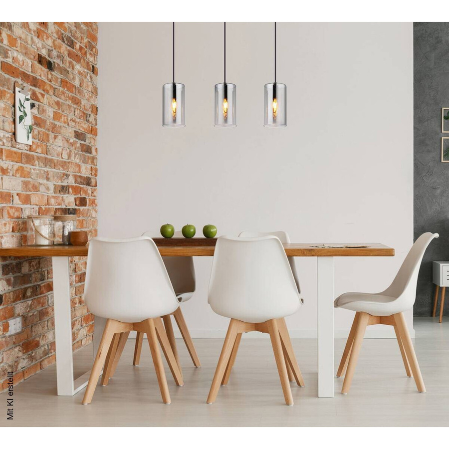 Globo Lighting Pendelleuchte Olly 3-flammig in Schwarz aus Metall und Glas mit transparenten Schirmen, B/T/H: 11 x 63 x 120 cm, E14 - Bild 2