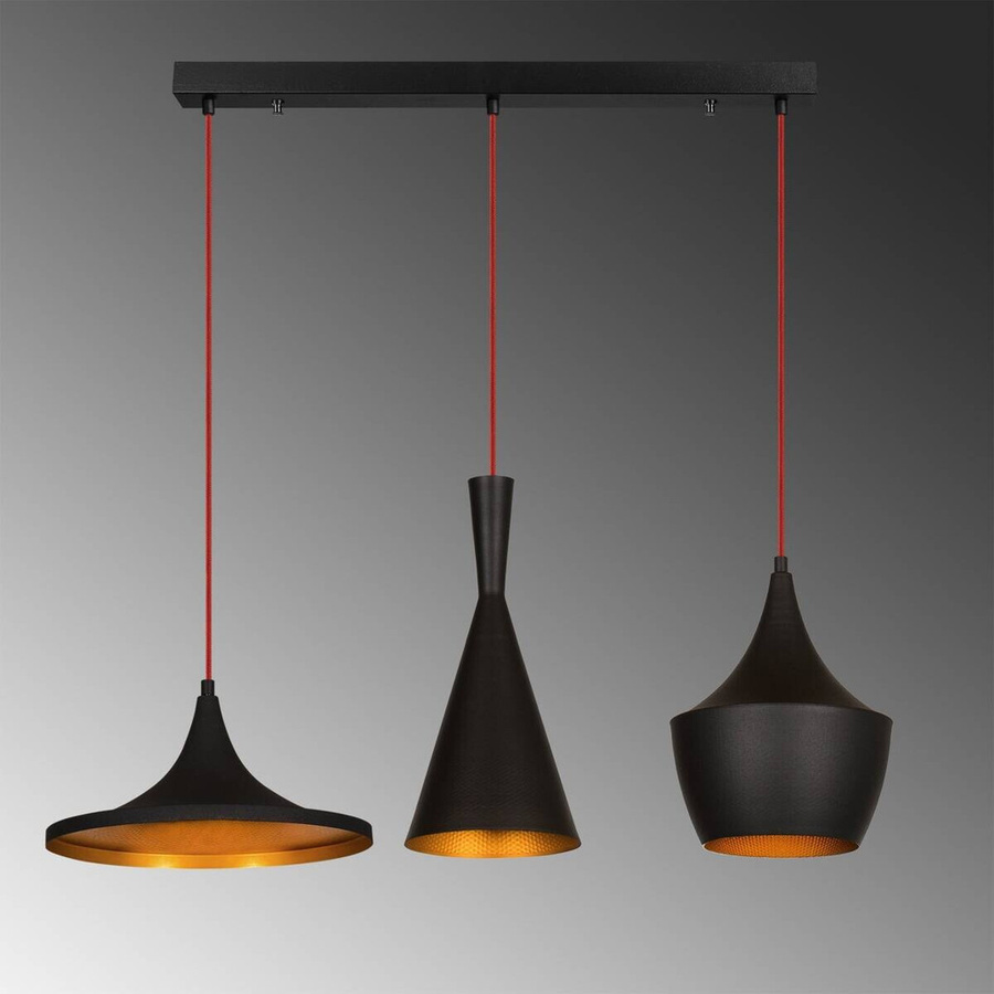 Opviq Pendelleuchte Elmas in Gold und Schwarz aus Metall mit 3 E27 Fassungen, B/H/T: 80 x 130 x 80 cm - Bild 3