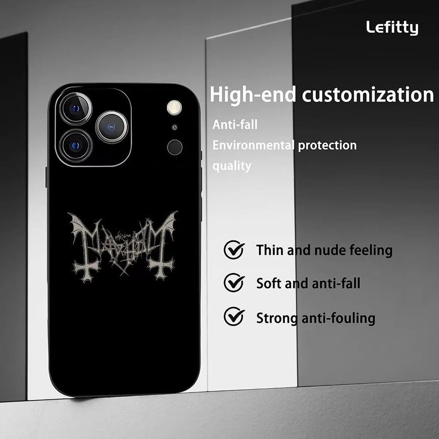 M-MAYHEMS Handyhülle mit Band Logo für iPhone 17 16 15 14 13 12 11 Pro Max Plus Mini in Schwarz Frosted Soft Shell - Bild 2