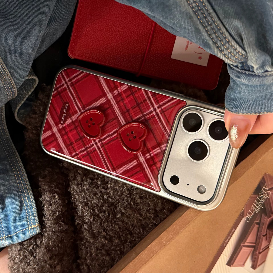 Stoßfeste iPhone Handyhülle mit Retro Gittermuster und Liebesknopf in Weinrot - Bild 5