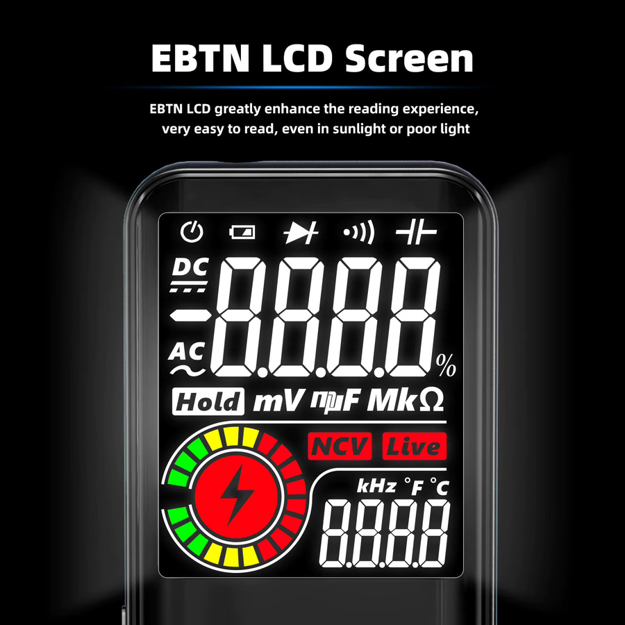 BSIDE Handmultimeter in Schwarz, wiederaufladbar mit 9999 Anzeigen, großes LCD-Display und automatischer Bereichswahl für Zuhause, Werkstatt und Labor - Bild 4
