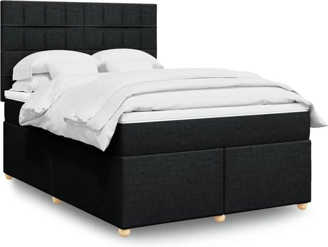 vidaXL Boxspringbett mit Matratze Schwarz B/T/H: 140 x 200 x 144 cm mit USB-Ladeport und Unterbettbeleuchtung - Bild 1