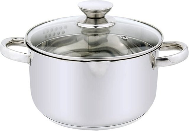 Michelino Carolin Bratentopf aus Edelstahl mit Glasdeckel und Ausgießfunktion, Silber, Durchmesser: 24 cm - Bild 1