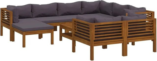 vidaXL 10-tlg. Garten-Lounge-Set aus massivem Akazienholz mit dunkelgrauen Auflagen - Bild 1