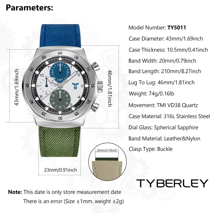 TYBERLEY Armbanduhr Herren, Quarz, Edelstahl, Saphirglas, Dual-Zeitzonen - Bild 4