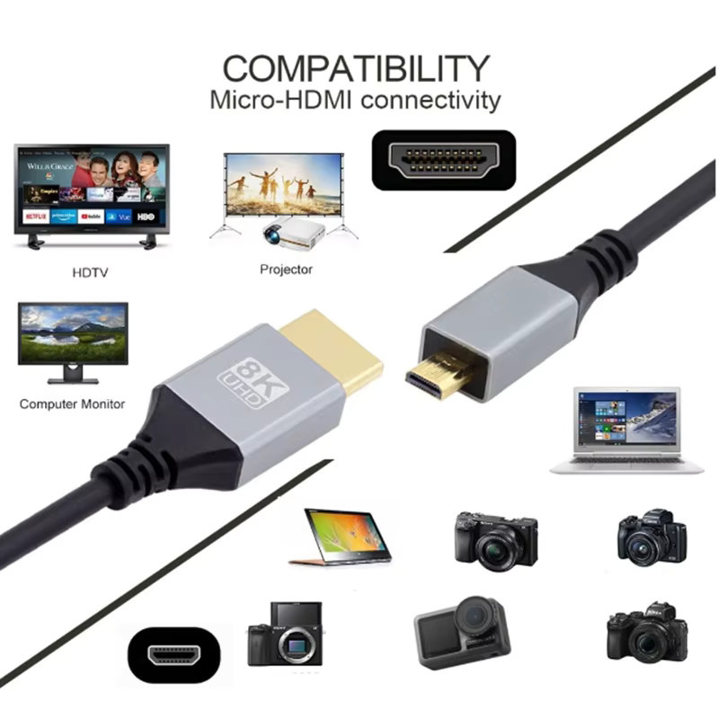 AXONUS Micro Mini HDMI Kabel in Schwarz für 8K HD Verbindung von Fernsehern, Computern und Kameras - Bild 3