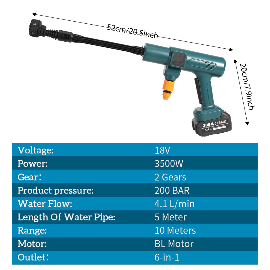 Bürstenloser elektrischer Hochdruckreiniger mit 3500W und 200Bar für Makita 18V Akku LXT, Akku-Autowaschanlage und Gartenbewässerungswerkzeug - Bild 2