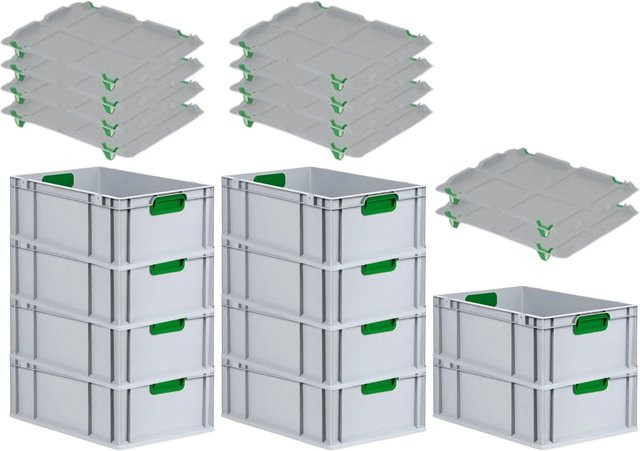 PROREGAL Spar Set 10x Eurobox Nextgen Color mit Auflagedeckel und Schiebeschnappverschlüssen in Grün, H x B x T: 22 x 40 x 60 cm - Bild 1