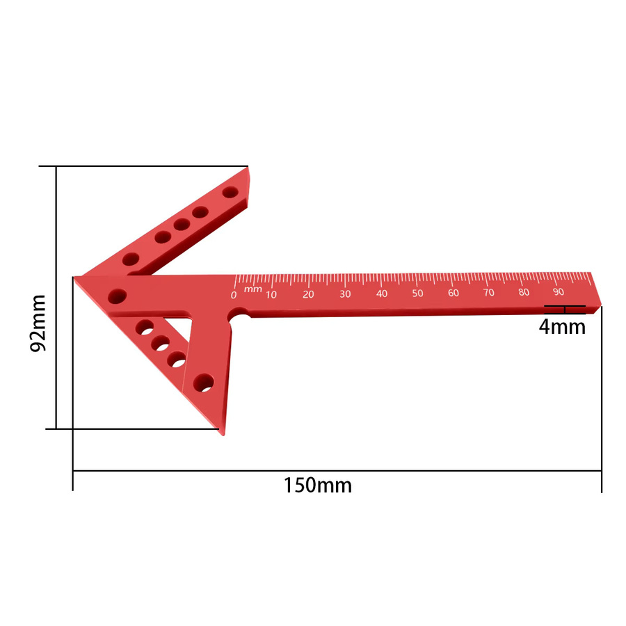 FNICEL Präzisions-Zentrierhilfe und Linienmesser aus Kunststoff und Aluminiumlegierung mit 45/90 Grad Winkelmesslineal in Rot für die Holzbearbeitung - Bild 3