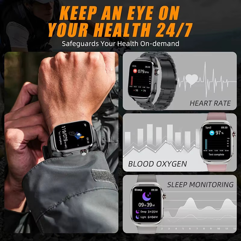 GUHUAVMI EKG-Smartwatch mit 2,04 Zoll AMOLED Display in Schwarz für Männer und Frauen mit Blutdruck-, Lipid- und Harnsäure-Tracking sowie IP68-Schutzklasse - Bild 7