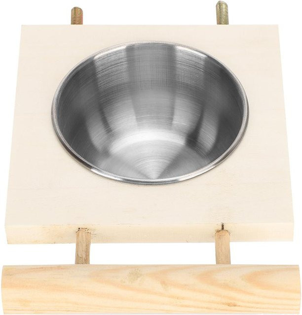KaiSai Papageien-Futternapf mit Ständer aus Edelstahl und Holz in Silber - Bild 1