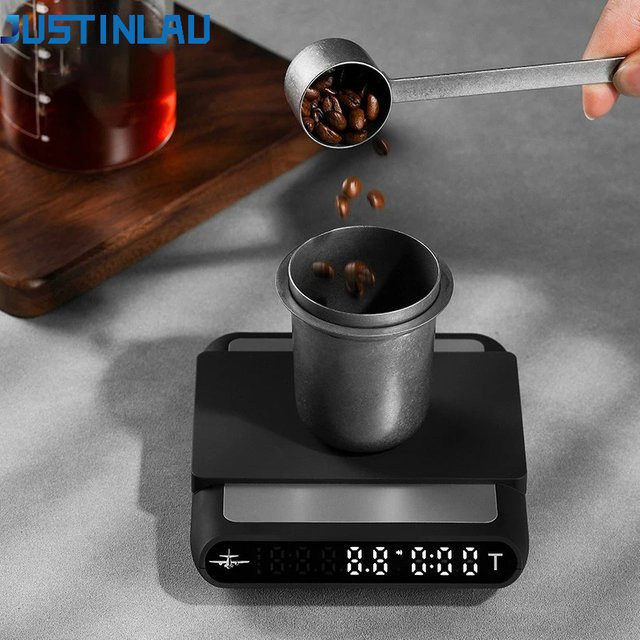 JUSTINLAU Smarte Espresso-Kaffeewaage mit Timer und LED-Anzeige für Barista-Zubehör in Schwarz oder Weiß - Bild 1