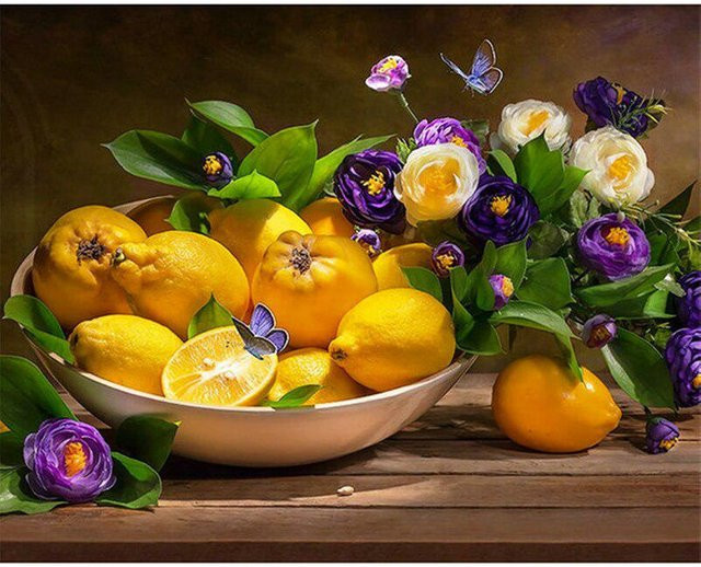 Diamantgemälde FIYO mit Obst und Blumen Motiv Zitrone in Mehrfarbig, B x H: 30 x 20 cm - Bild 1