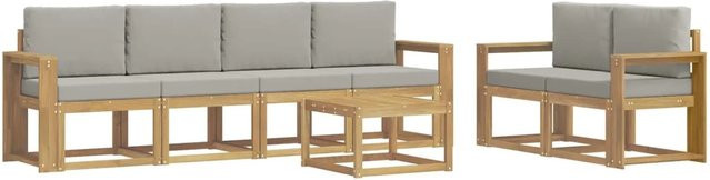 vidaXL Outdoor-Sofagarnitur 7-teilig aus Massivholz Akazie in Weiß, Grau und Braun mit Sitzkissen und Rückenlehnenkissen, B/T/H: 59 x 59 x 37 cm - Bild 1