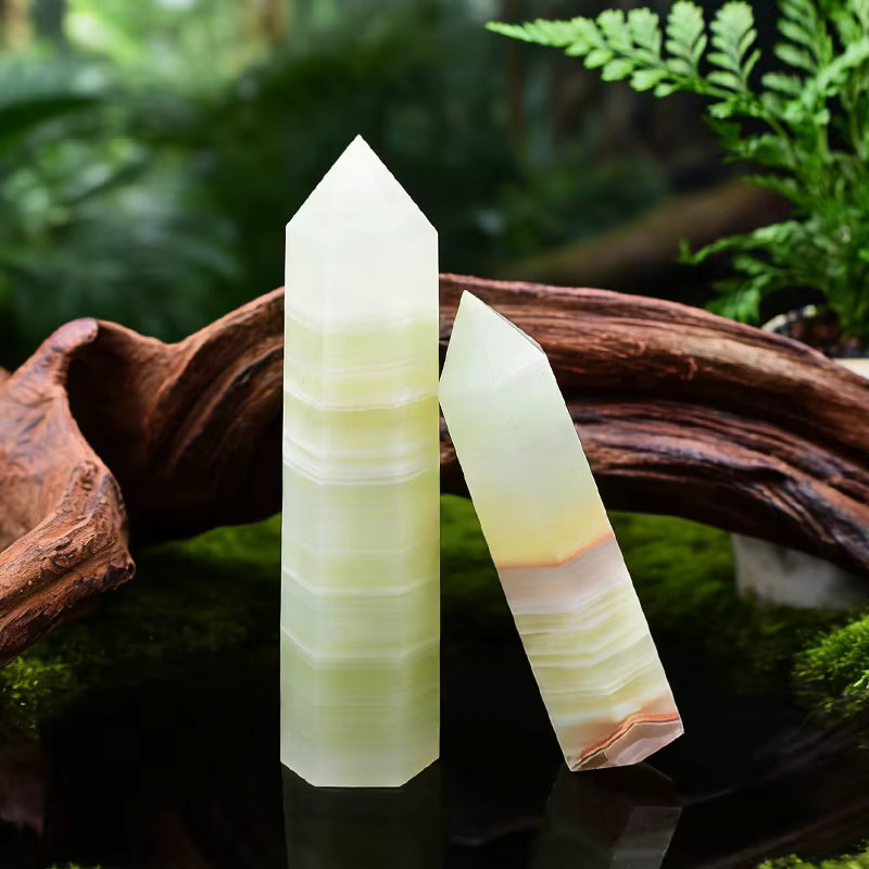 RYCRYSTAL Grüner Afghanischer Jade Obelisk aus natürlichem Kristallstein für Reiki und Heimdekoration, Grün gestreift - Bild 2