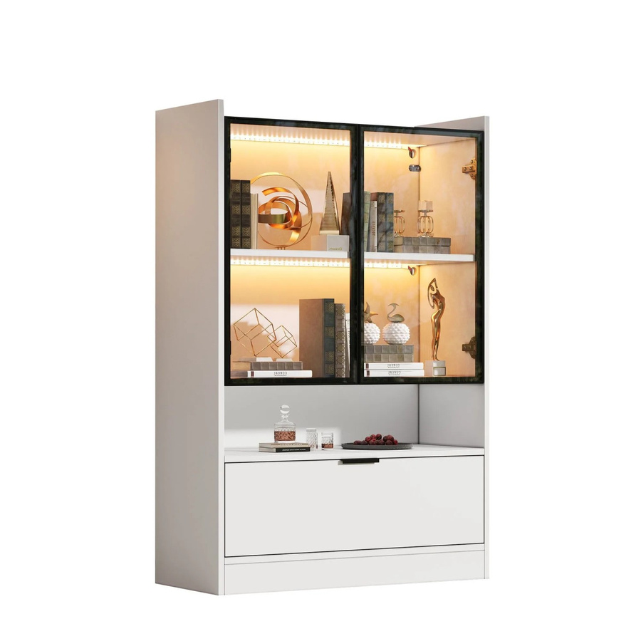 ModernLuxe Moderne Vitrine in Weiß mit matter Oberfläche, Glastüren und integrierter LED-Beleuchtung, B/T/H: 120 x 35 x 80 cm - Bild 2