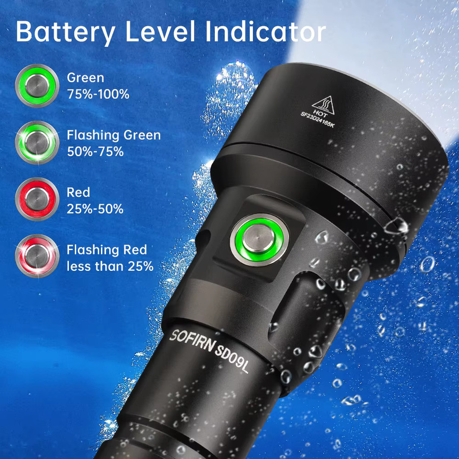 SOFIRN SD09L Tauchlampe mit SST40 LED, 6800 Lumen, USB wiederaufladbare Unterwasser Taschenlampe, Schwarz - Bild 3
