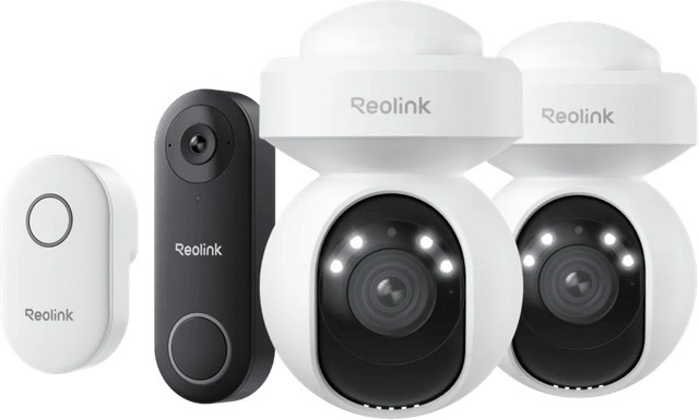 Reolink E540 Doppelpack mit D340W Solarpanel und Chime, WiFi Überwachungskameras in Weiß - Bild 1