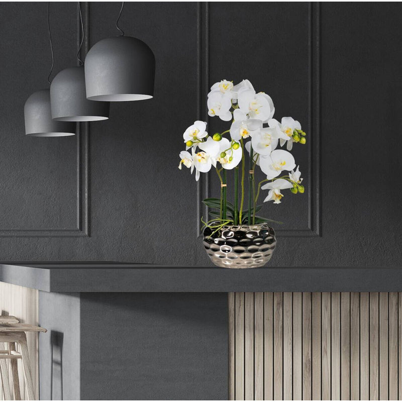 Weiße Kunstorchidee aus Kunststoff in glamourvollem Design, Höhe: 55 cm - Bild 2