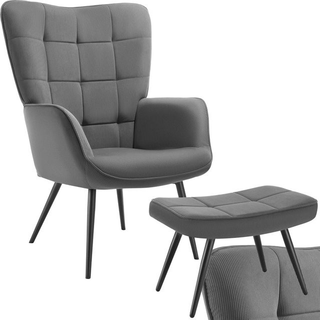 tectake Sessel Hygge gepolstert mit Armlehnen in Anthrazit Schwarz B/T/H: 76 x 72 x 100,5 cm - Bild 1