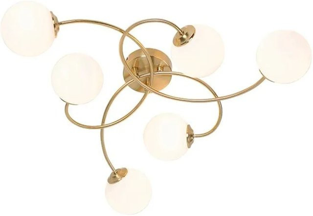 QAZQA Moderne Deckenleuchte Athens in Gold mit Opalglas und 6 G9 Leuchten - Bild 1