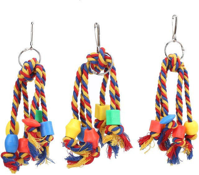 CosyHome Vogel-Kauspielzeug, buntes Baumwollseil-Spielzeug, Kunststoffperlen, Beißschnur für kleine Papageien, blue - Bild 1