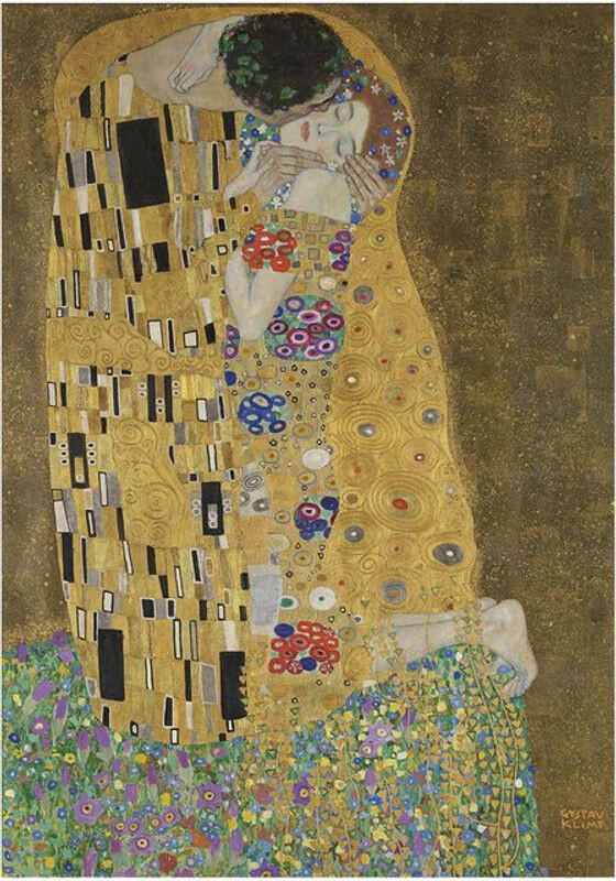 Art For The Home Leinwandbild Kuss von Gustav Klimt Porträt in Gold und Mehrfarbig als moderne Wanddekoration - Bild 1