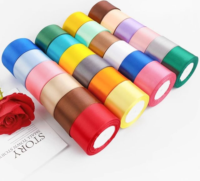 Wusmart Satinband für DIY Bastelarbeiten, Breite: 5,08 cm, 25 Yards pro Rolle, erhältlich in Pink und Multicolour - Bild 1