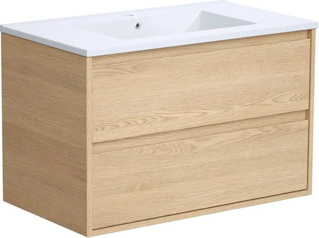 Milipam Einzelwaschtisch in Naturfarben Beige mit Eichenholzfurnier, Breite: 80 cm - Bild 1