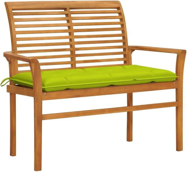 vidaXL Gartenbank aus Teakholz mit grüner Auflage für den Außenbereich, Breite: 112 cm - Bild 1